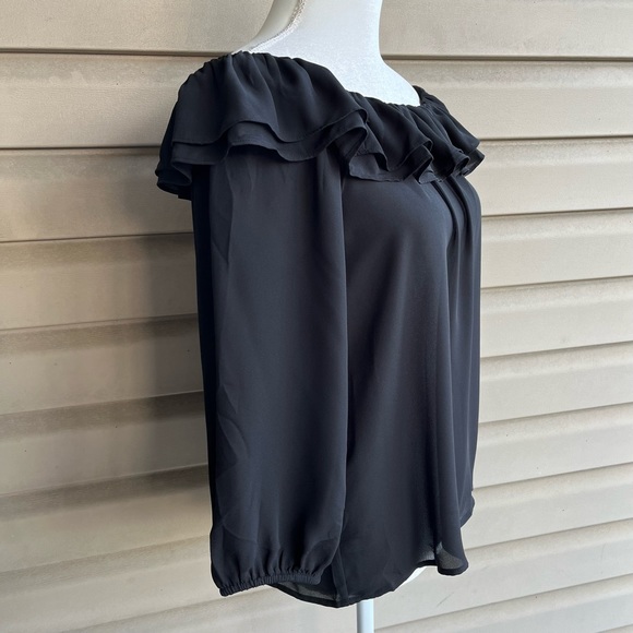 •J.Crew• Double Ruffle Off Shoulder Black Blouse - Size Medium - Picture 4 of 7